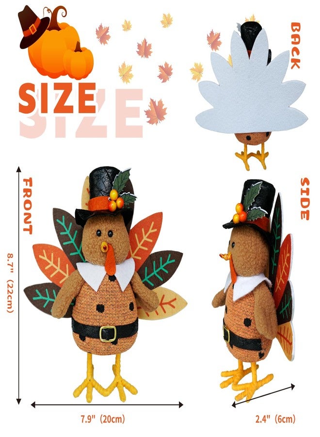 CRCZK Thanksgiving Turkey Decorations for Home Thanksgiving Gnome Plush Tabletop Decor Standing Turkey Decor with Dangling Legs, 2 Pack Plush Stuffed Turkeys Shelf Figurine Gifts - Image 3